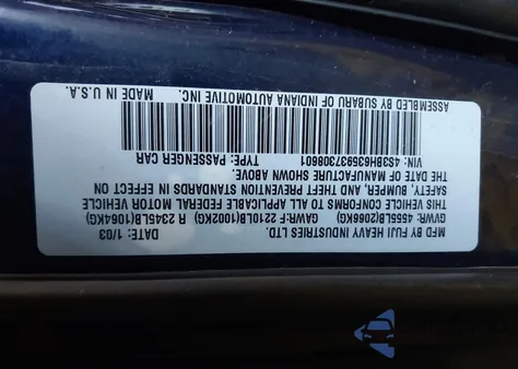 2003 Subaru Legacy L/L W/Special Edition Package z USA, uszkodzony, nr VIN 4S3BH635937308601